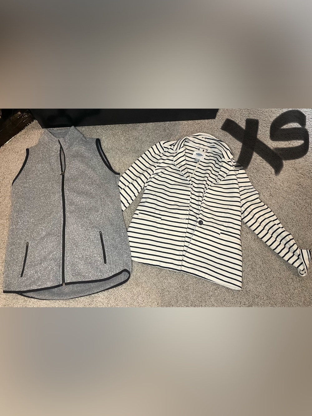 Old Navy Black & White Striped Blazer Jacket, and grey vest